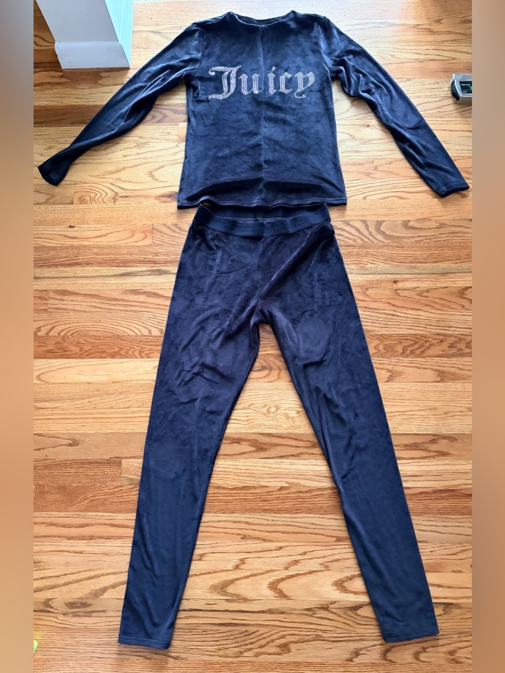 Juicy Couture Black Rhinestone Logo Long Sleeve Pajama Set
